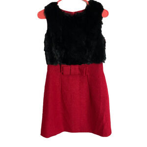 Qian Mei Dress Womens Size Medium Red Black Sleeveless Vintage Wool Party